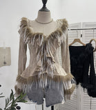 Real Shooting Waste Soil Wind Irregular Wood Ear Trumin Knitting To Make Old Hole Splicing Hairy Blouse Hottie Cardigan 2987 HZ1208