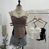 Purely Eager Heavy-Working Transduce Mesh Lace Spliced Ribbon Ribbon Strap Chest Pad Tector Blouse 2721 HZ1208