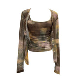 Millennial Babes Tie-Dye Net Yarn Sunscreen Cardigan Two Sets Of Sling Vest + Long-Sleeved Shirt Top 8056 HZ1208
