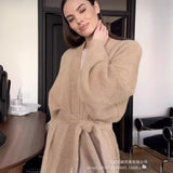 Autumn/Winter 2025 New Long Imitation Sting Cardigan Women Hot Selling Lazy Wind Knitted Sweater With Belt HZ1208