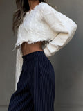 Autumn And Winter Lazy Tattered Loose Short Sweater Women's Hair Side To Make Old Brocing Woven Loose Velvet Long-Sleeved Top HZ1208