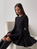 2025 Round Collar Waist Knitted Dress Women's High-End Ins Windy Folded Sweater Dress HZ1208