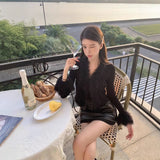 Black Spliced Hairy Long Sleeve 2025 Cardigan Women's Winter New Slim Slim Temperament Sweater Top HZ1208