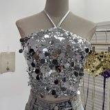 Heavy Industry Bling Bling Glide Hanging Neck Sling Vest One-Style Wrapping Tie With Large Bare Back Blouse 1083 HZ1208