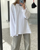 2025 Hot Loose Long-Sleeved Open-Fork T-Shirt Women's Solid Color 100% Cotton Top Spring And Summer Women's Clothing HZ1208