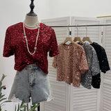 Red Lidg Short-Sleeved T-Shirt Woman 2025 Spring Dresses Loose Lime Bling Blouse 1059 HZ1208