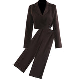 25 Autumn New Double Irregular Pants + Short Coat Top Fashion Casual Set Women 1815 HZ1208