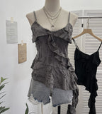 Spice Girls Irregular Slings Sherse Women's New Sexy Leaf Leaf Blitting Short Blouse 9211 HZ1208