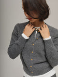 Small Gold Buckle Simple Knitted Cardigan 2025 Spring New Round-Neck Short Sweater Jacket HZ1208