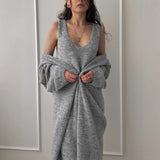 2025 Autumn And Winter Hot Sweater Set Women Loose Long Version Thicker Cardigan + V Collar Vest Skirt HZ1208