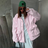 Select Solid Color Collection Waist-Fitting Wind Coat Drawstring Adjustment Waist Loose Tide High-Sensing Zipper HZ1208