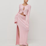 Short-Sleeve With High-Fork Dress Knitted Set Of Women's High-End Elegance HZ1208