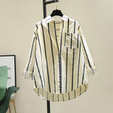 Cotton 2025 Spring And Autumn New Korean Version Of Small Fresh Cardigan Striped Print Single Pocket Loose Long-Sleeved Shirt Woman HZ1208