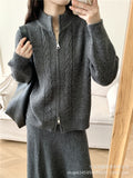 Hot Loose Knitted Suit Women 2025 Autumn And Winter New Zipper Sweater + Fishtail Skirt HZ1208