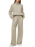 Women's Two-Piece Set Of Half Zipper Sweatshirt Wide Leg Sweatpants Casual Suit Women HZ1208