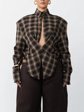 Hot Selling Plaid Shirt Personality Waist Design Retro Plaid Fashion Geeky Autumn Winter New HZ1208