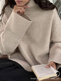 2025 New Loose Knitting Jacket Solid Color High-Collar Loose Autumn And Winter Women's Sweater HZ1208