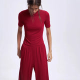 Spring/Summer 2025 New Modeler Set Women's Soft Comfortable Round-Neck Short-Sleeved Blouse + Trousers HZ1208