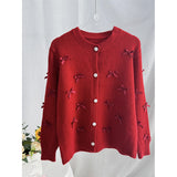 2025 New Heavy Industry Three-Dimensional Bow Atmosphere Sweater Women Autumn And Winter Design Sense Long-Sleeved Sweater Cardigans HZ1208