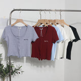 B01 Casual Wood-Eared Embroidery Short Small Cardigan Bottom Shirt T-Shirt T-Enum T-Shirt 89325 HZ1208