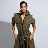 Small Personality Out-To-Shoulder Design Work-In-Sense Dress Women's Summer High-End Zipper (Including Belt) HZ1208