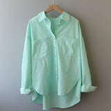 Cotton 2025 Spring And Autumn Dress Gentle Wind Folded On The Coat Soft Milk Blue Loose Thin Casual Ocean Shirt Woman HZ1208