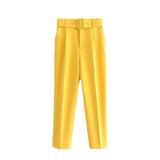 Spring 2025 New ñÞÖå Multi-Colored Harun Pants Casual Solid-Colored Small-Footed Women's Trousers Belt HZ1208