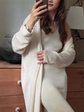 2025 Hot Cotton Knitted Hollow Vest Long Dress + Long Sleeve Open Shirt Set Women's Soft Knitted Shirt HZ1208