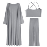 2025 Lazy Wind Loose Long Open Shirt Plus Short Skirt Suit Women's Sling Vest Trousers Three-Piece Set HZ1208