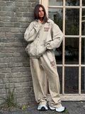 High Street Style Old Print Zip-Up Hoodie Sports Suit Women Loose Comfortable Street Out Of The Street HZ1208