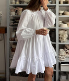 2025 Hot Spring New Shirt Dress White Dress Women's OL Simple Cotton Top HZ1208