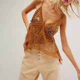 Women's New Sexy Butterfly Print Blouse V-Neckless Small Vest HZ1208