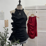 Spicy Design Sleeveless Leaves Three-Dimensional Flower Blouse Atmosphere Slimming Waist 1166 HZ1208