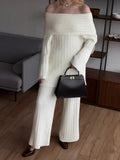 Hot Selling A Word Shoulder Knitted Commuting Set Loose Top Broad Leg Trousers Simple High-Grade Gray Workplace Fashion HZ1208