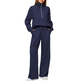 Women's Two-Piece Set Of Half Zipper Sweatshirt Wide Leg Sweatpants Casual Suit Women HZ1208