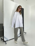 2025 Hot Loose Long-Sleeved Open-Fork T-Shirt Women's Solid Color 100% Cotton Top Spring And Summer Women's Clothing HZ1208