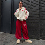 Hot Red Printing Trousers Women Loose Gibe Foot Drawstring Design Street Cool Sports Slacks Autumn And Winter HZ1208